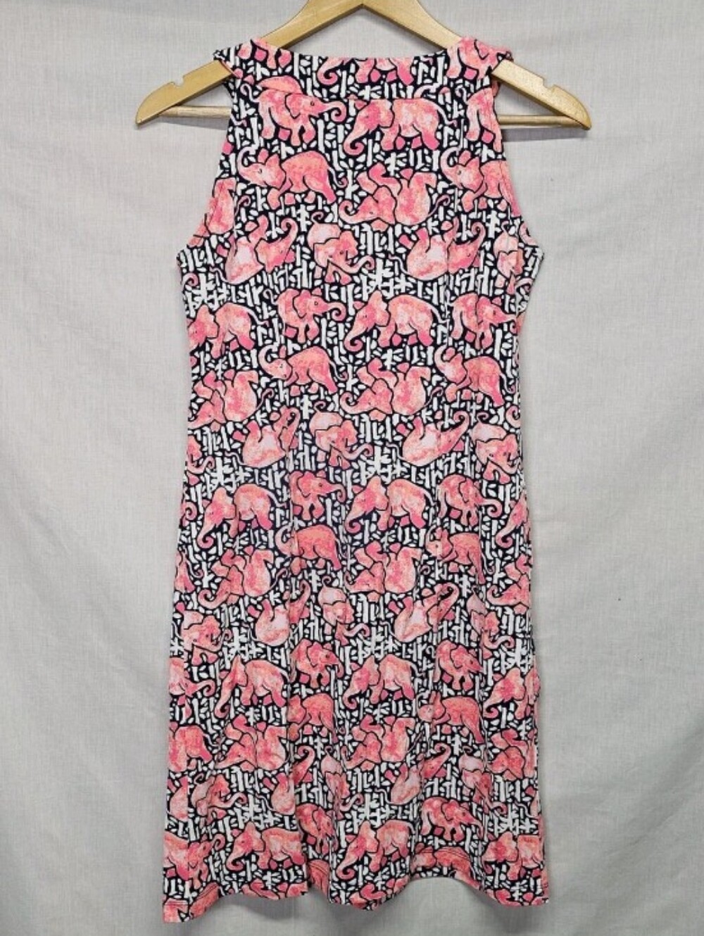 Katherine Way Pink Elephant Print Sleeveless A-Line Dress Novelty Print